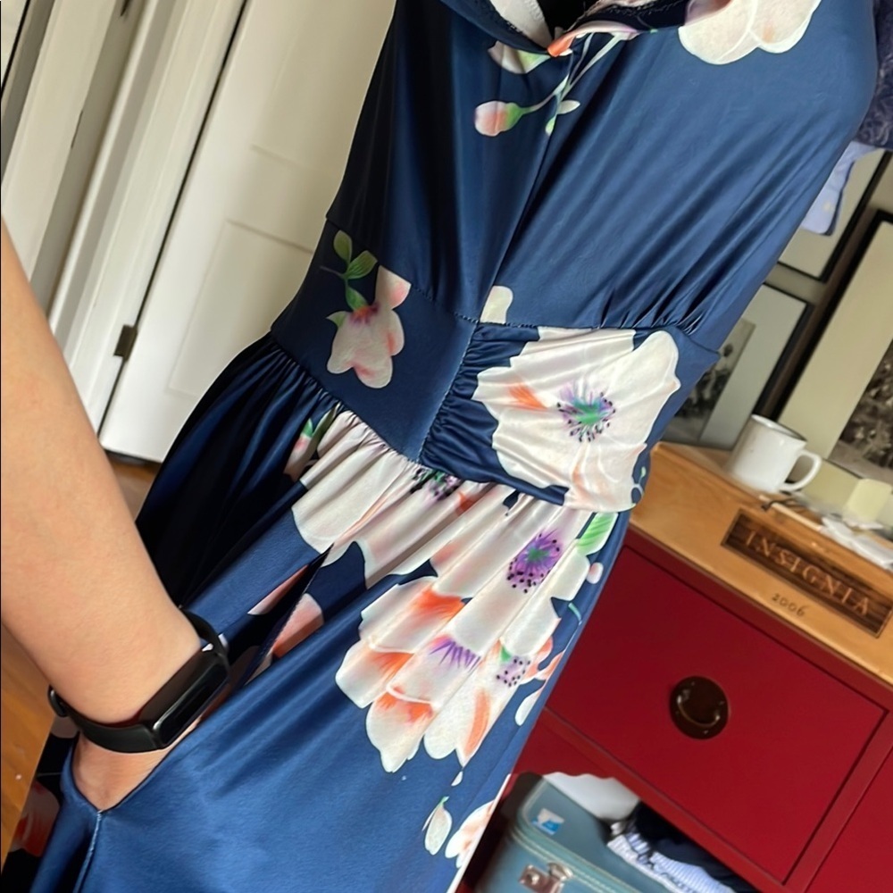Blue and Pink V-Neck Flutter Sleeve Maxi Dress - Picture 7 of 14